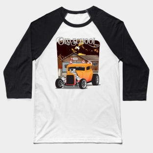 Orange 1932 Chevy 5 Window Coupe Hot Rod Old School Print Baseball T-Shirt